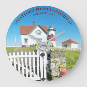 Stratford Point Lighthouse Connecticut Round Clock