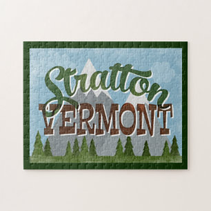 Stratton Vermont Fun Retro Snowy Mountains Jigsaw Puzzle