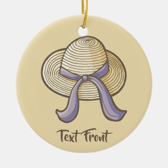 Straw Hat Beige Ceramic Ornament (Front)
