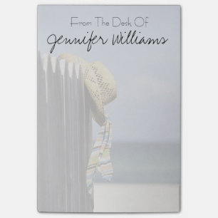 Straw Hat Hanging On Fence At Beach Post-it Notes