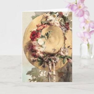 Straw Hat with flowers Card