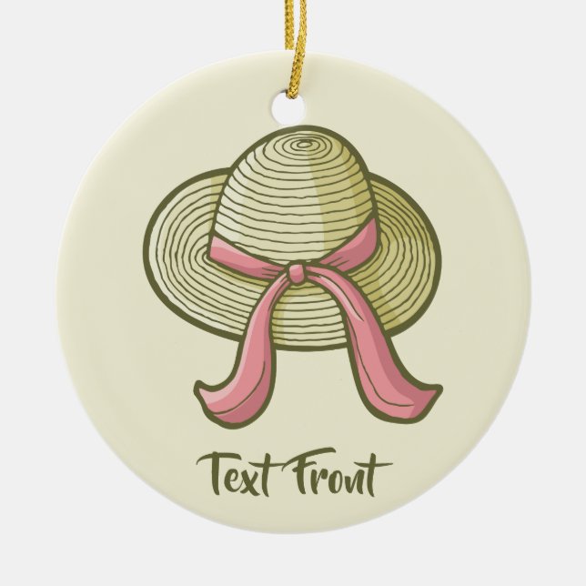 Straw Hat Yellow Ceramic Ornament (Front)