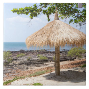 Straw parasol, Koh Lanta, Krabi, Thailand Tile