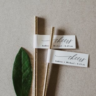 Straw Tag Drink Flag Modern Romantic Wedding Wrap Around Label