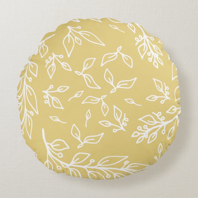 Straw yellow Floral Round Cushion (Front)
