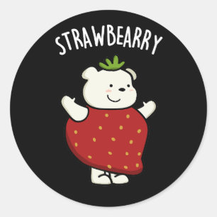 Strawbeary Funny Strawberry Bear Pun Dark BG Classic Round Sticker