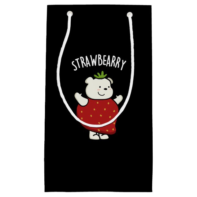 Strawbeary Funny Strawberry Bear Pun Dark BG Small Gift Bag (Front)