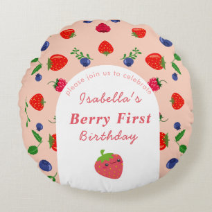 Strawber Berry First Birthday Round Cushion
