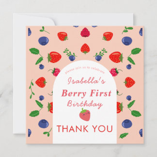 Strawber Berry First Birthday Thank You Card