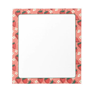 Strawberries and Blossoms Coral Pink  Notepad