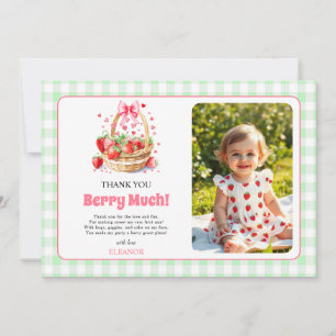 Strawberries and bow Berry First Birtday photo Thank You Card