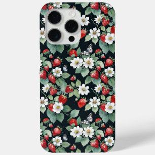 Strawberries and Butterflies Black iPhone 15 Pro Max Case