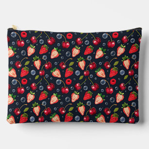Strawberries and cherries on a dark background accessory pouch