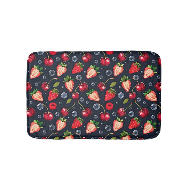 Strawberries and cherries on a dark background   bath mat (Front)