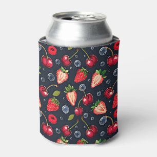 Strawberries and cherries on a dark background can cooler