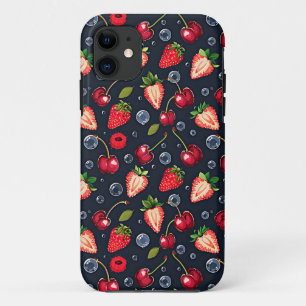 Strawberries and cherries on a dark background   iPhone 11 case