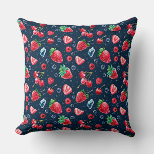 Strawberries and cherries on a dark background   cushion