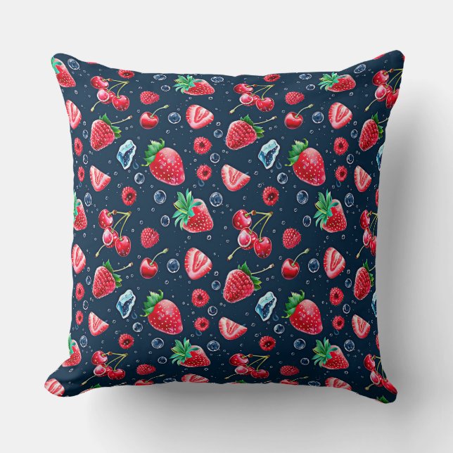 Strawberries and cherries on a dark background   cushion (Front)