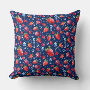 Strawberries and cherries on a dark background   cushion