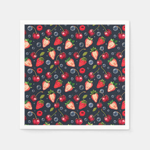 Strawberries and cherries on a dark background   napkin