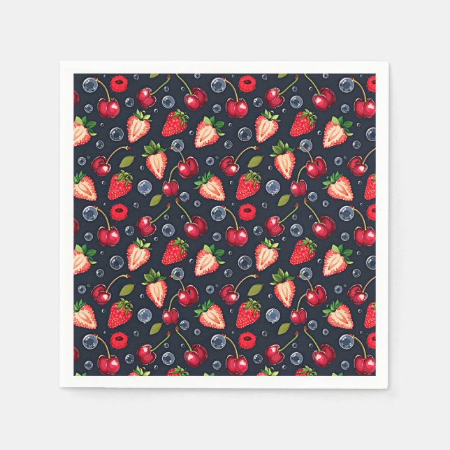 Strawberries and cherries on a dark background   napkin (Front)