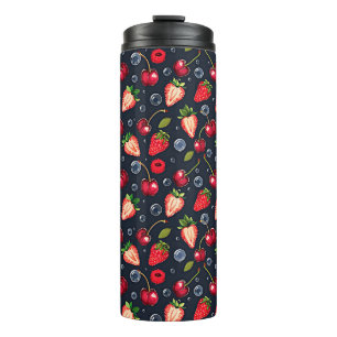 Strawberries and cherries on a dark background   thermal tumbler