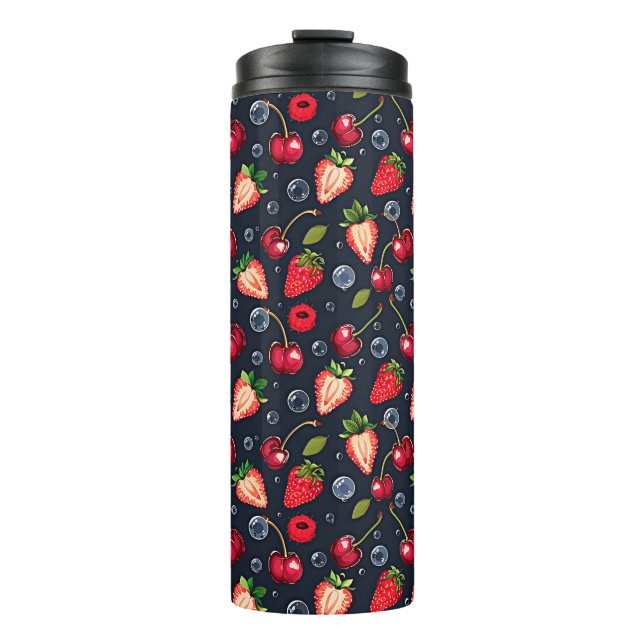 Strawberries and cherries on a dark background   thermal tumbler (Front)
