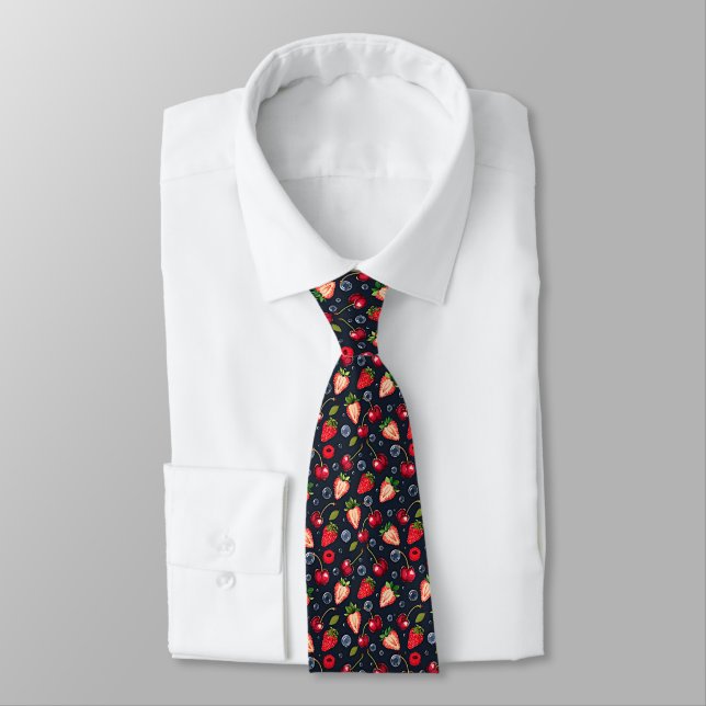Strawberries and cherries on a dark background   tie (Tied)
