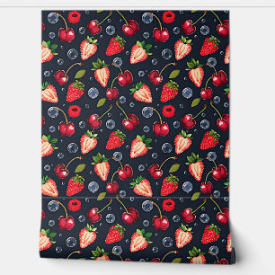 Strawberries and cherries on a dark background wallpaper