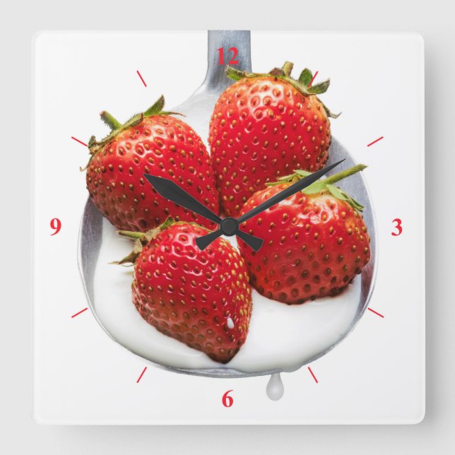 Strawberries and Cream Square Wall Clock (Front)