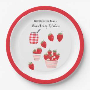 Strawberries and Cream Summer Red White Pretty Paper Plate