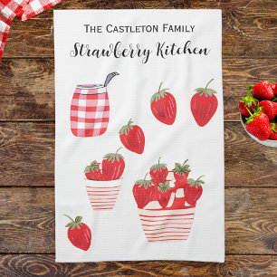 Strawberries and Cream Summer Red White Pretty Tea Towel