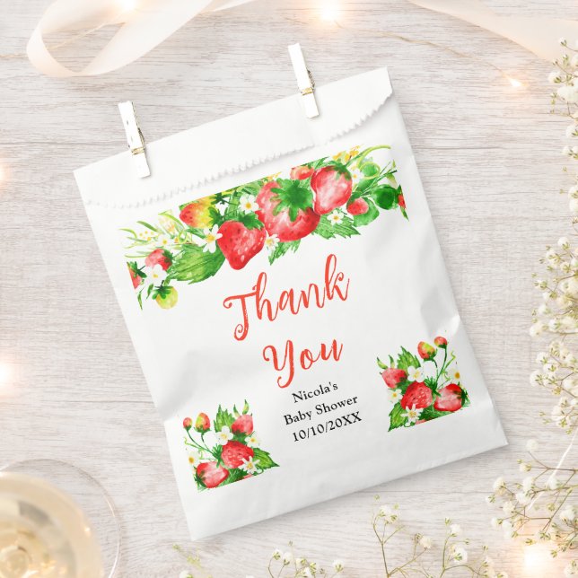 Strawberries and Daisies Baby Shower Thank You Favour Bag (Clipped)