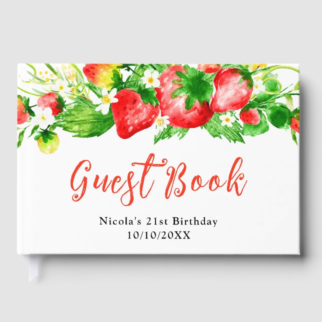 Strawberries and Daisies Birthday Guest Book (Front)