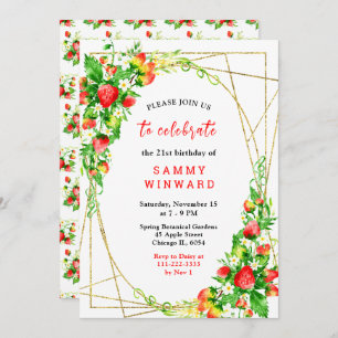 Strawberries and Daisies Birthday Invitation