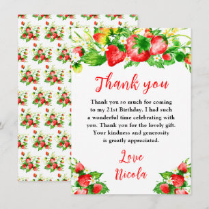 Strawberries and Daisies Birthday Thank You Card