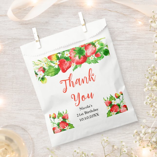 Strawberries and Daisies Birthday Thank You Favour Bag (Clipped)