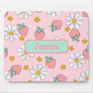 Strawberries and Daisies Mouse Pad