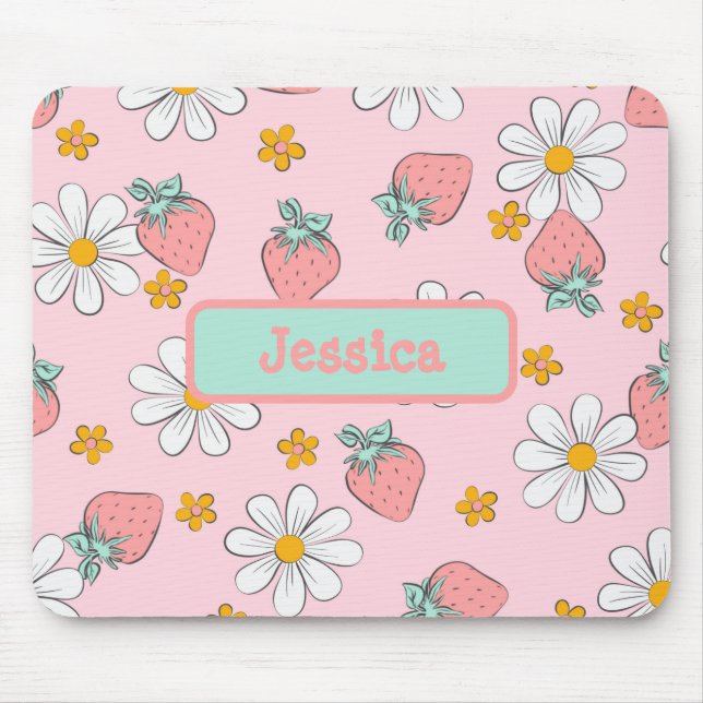 Strawberries and Daisies Mouse Pad (Front)