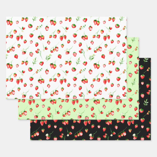 Strawberries and Daisies Pattern Wrapping Paper Sheet (Set)