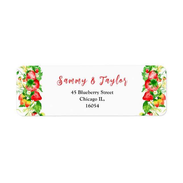 Strawberries and Daisies Wedding Return Address Label (Front)