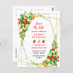Strawberries and Daisies Wedding Save The Date Postcard