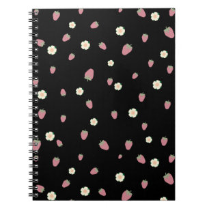 Strawberries and Flowers Black Pattern Notebook