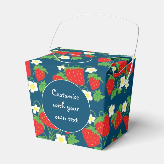 Strawberries and Flowers Blue Custom Text Favour B Favour Box (Front Side)