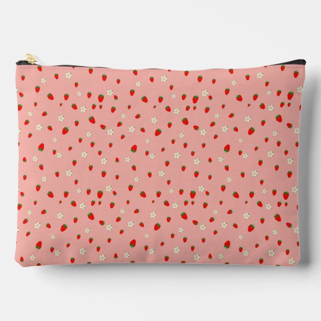 Strawberries and Flowers Pattern Accessory Pouch (Front)