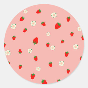  Strawberries and Flowers Pattern Classic Round Sticker