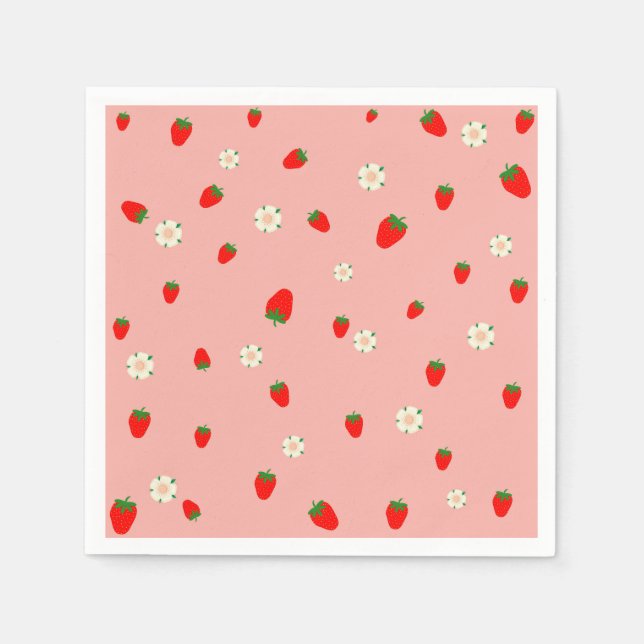 Strawberries and Flowers Pattern Napkin (Front)