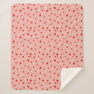   Strawberries and Flowers Pattern Sherpa Blanket