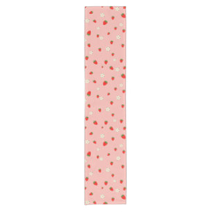 Strawberries and Flowers Pattern Short Table Runner