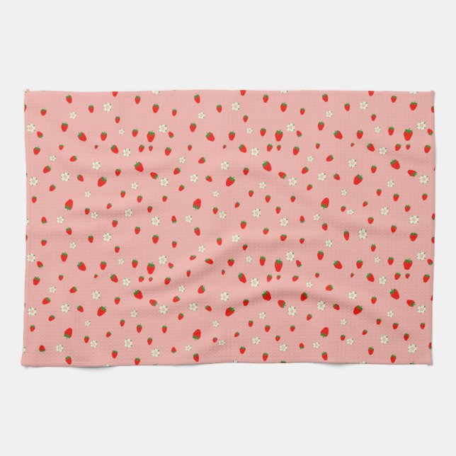 Strawberries and Flowers Pattern Tea Towel (Horizontal)